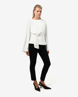 Melody Long Sleeve Draped Top in ivory — full-length view