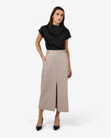 Zafina Pleated Draped Top in black — full-length view