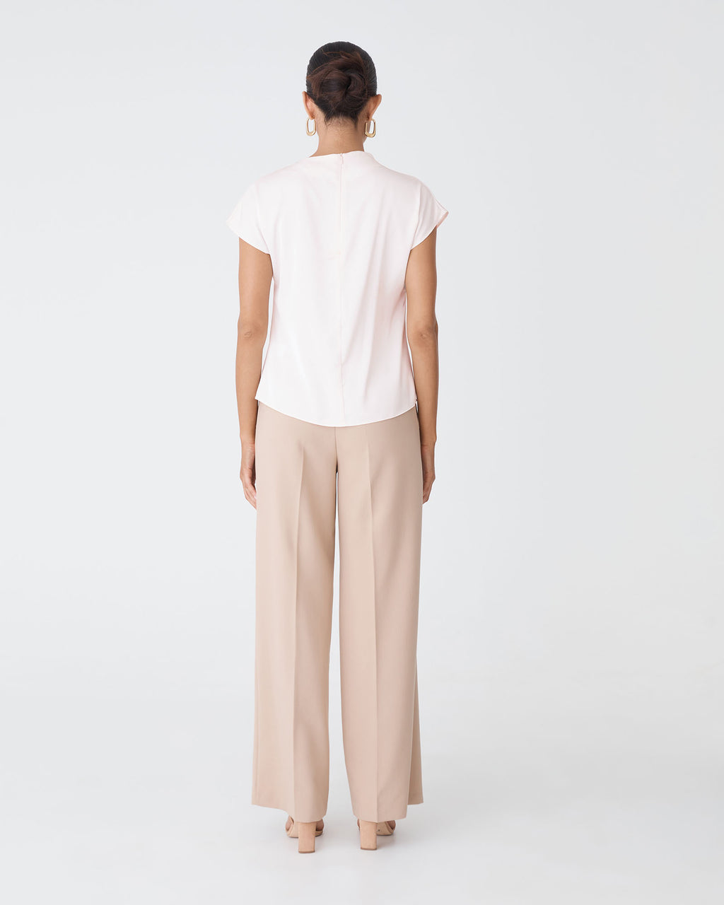 Zafina Pleated Draped Top in pearl — back view