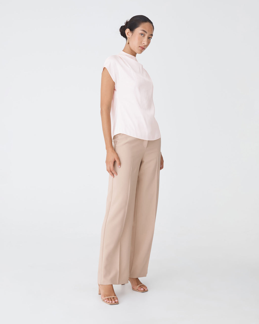 Zafina Pleated Draped Top in pearl — side view