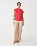 Zafina Pleated Draped Top in scarlet — full-length view