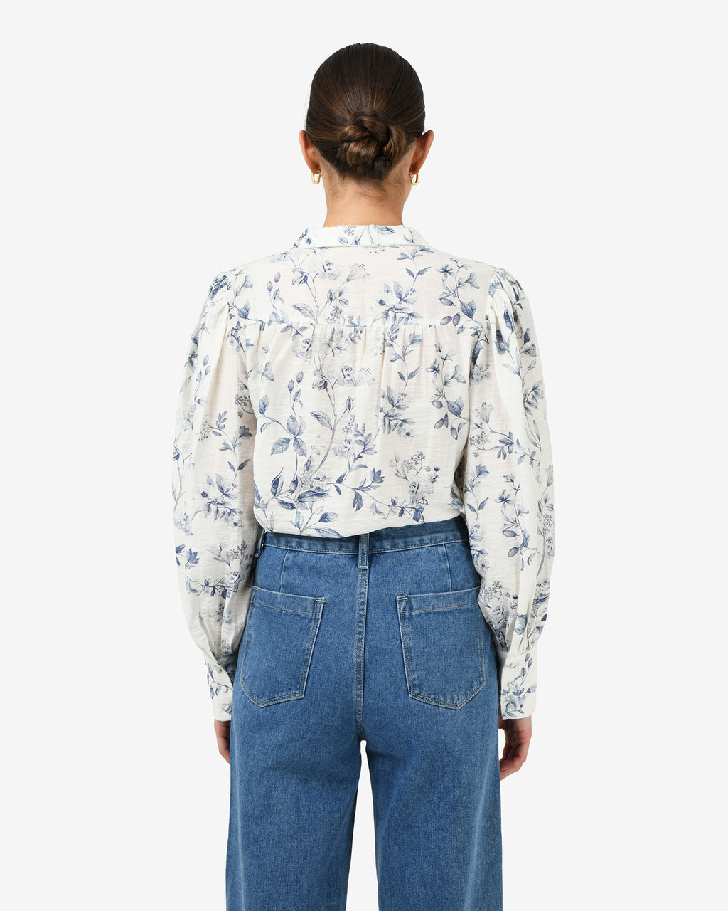 Jasmine Floral Blouse in ivory blue — back view