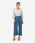Jasmine Floral Blouse in ivory blue — full-length view