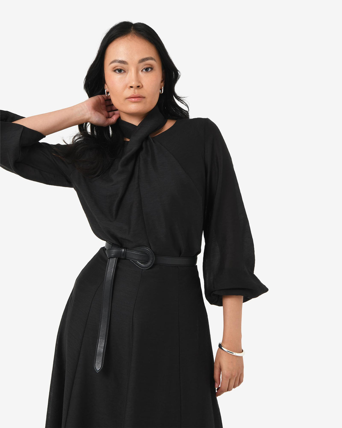 Bellini Twist Neck Blouse in black — view 2
