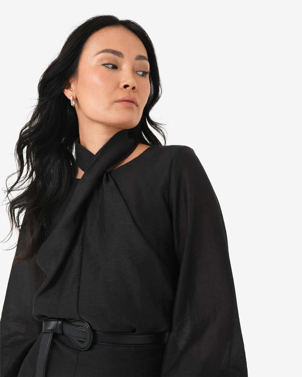 Bellini Twist Neck Blouse in black — view 3