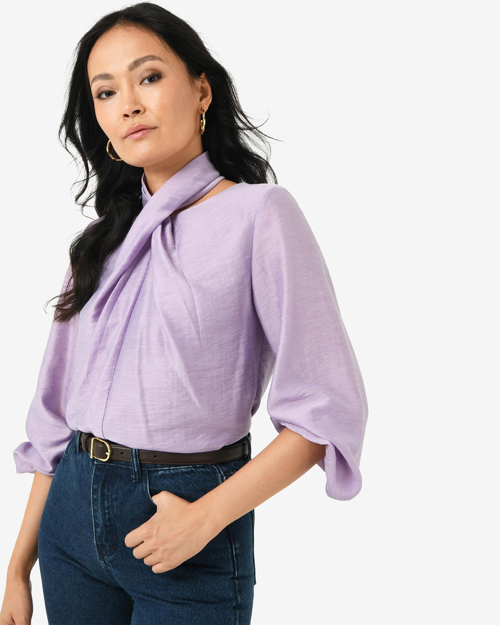 Bellini Twist Neck Blouse in lilac — side view