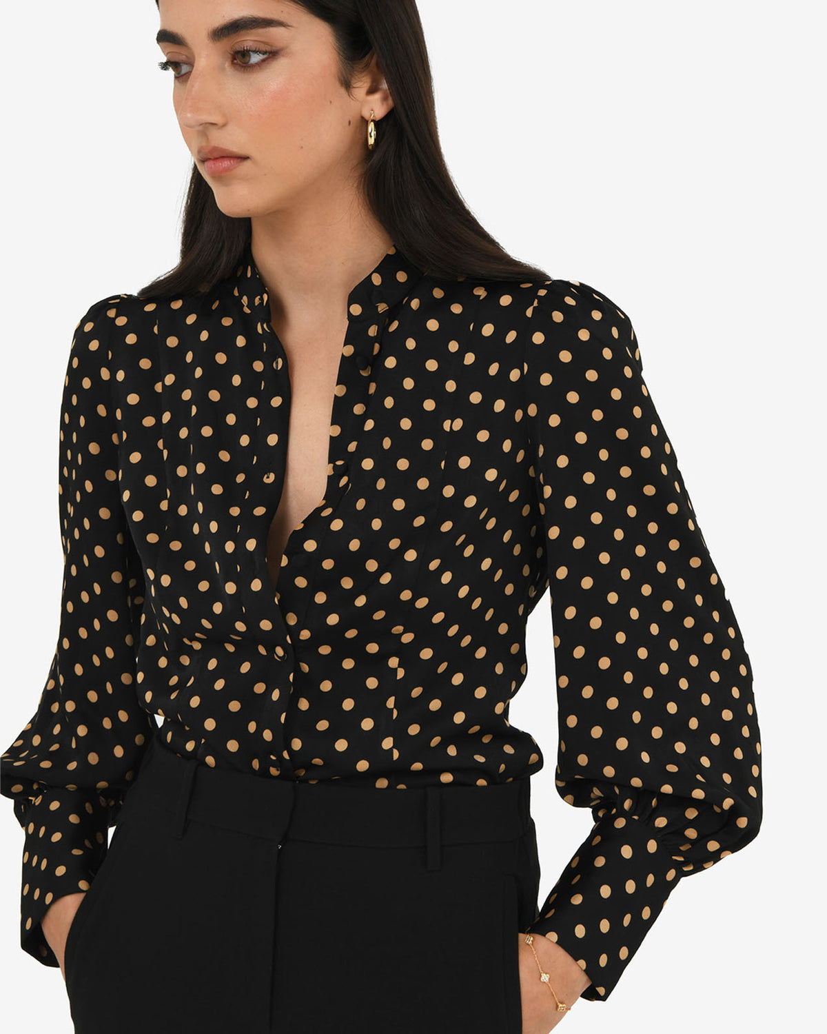 Dotti Polka Dot Printed Blouse in black polka dot — close-up view 2
