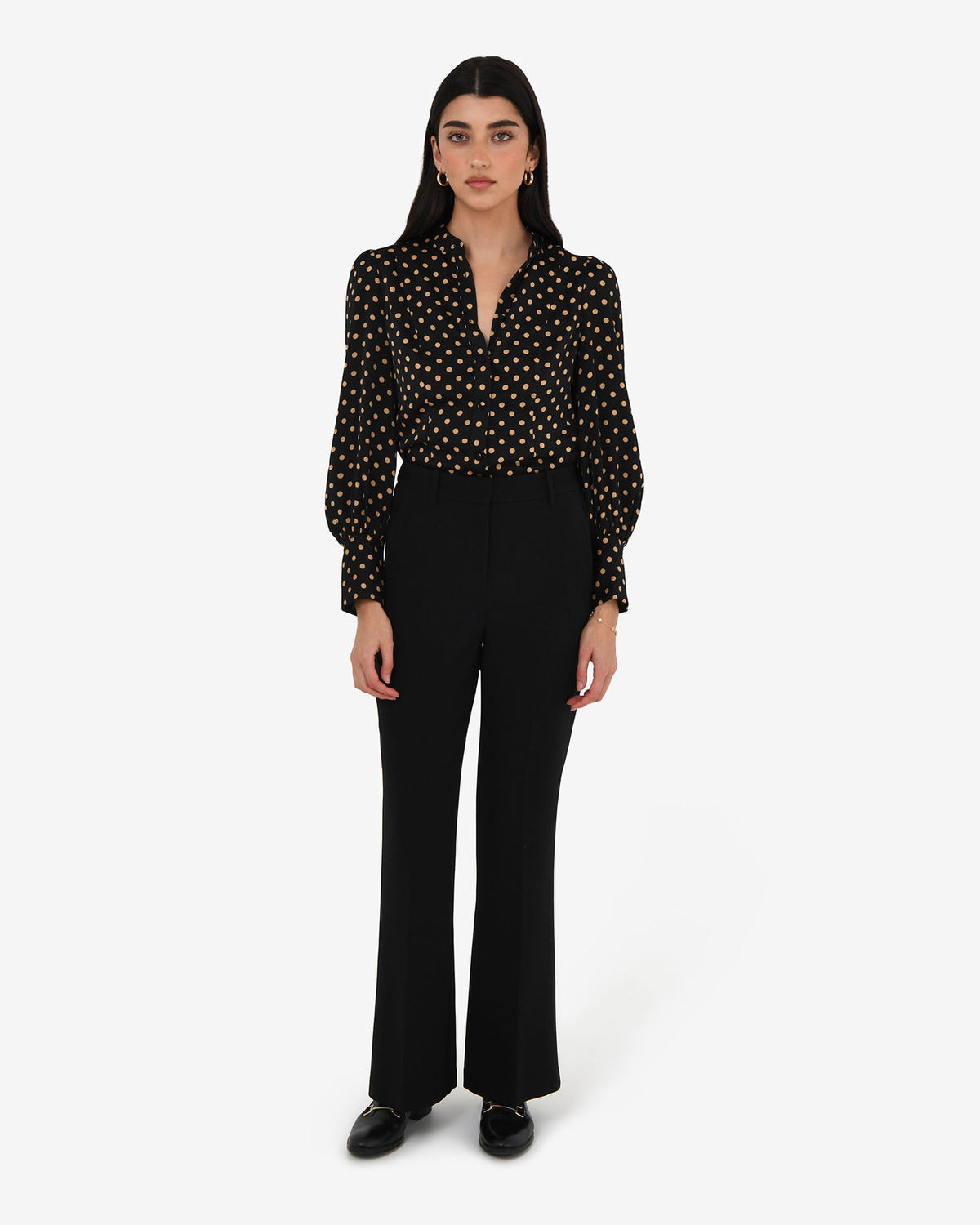 Dotti Polka Dot Printed Blouse in black polka dot — full-length view