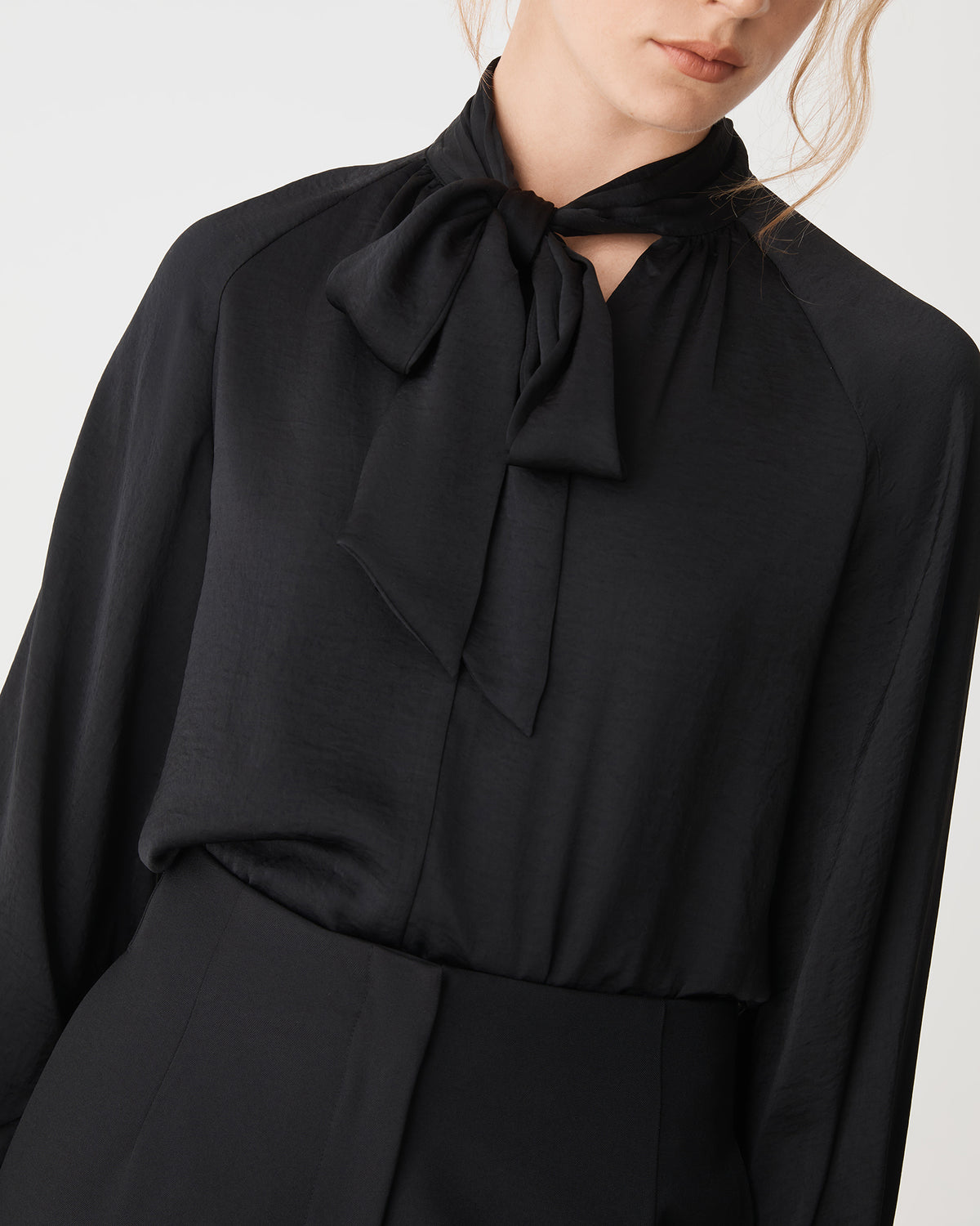 Sienna Pussybow Blouse in black — fabric detail