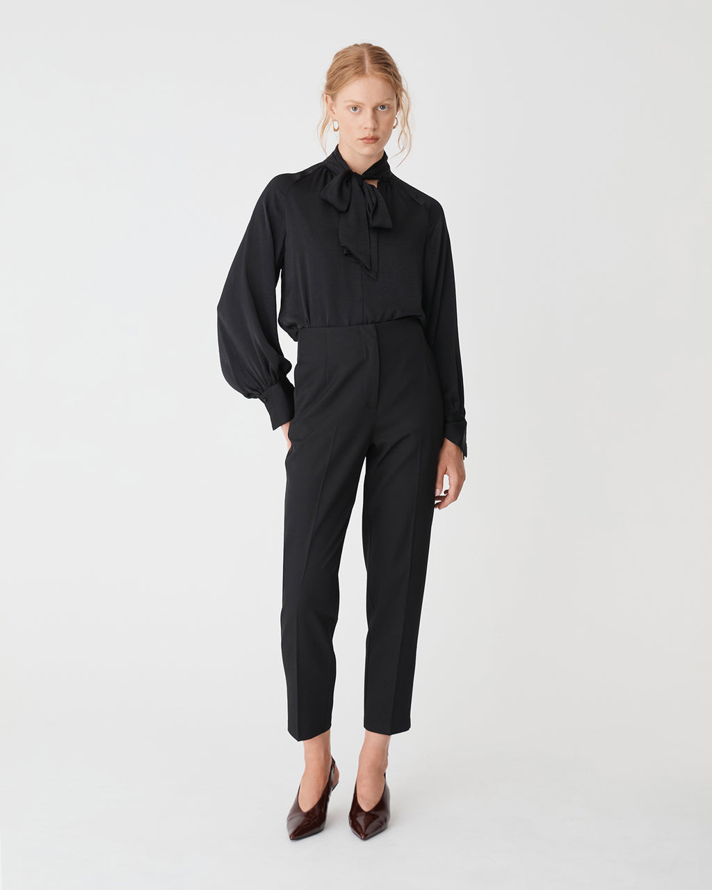 Sienna Pussybow Blouse in black — full-length view