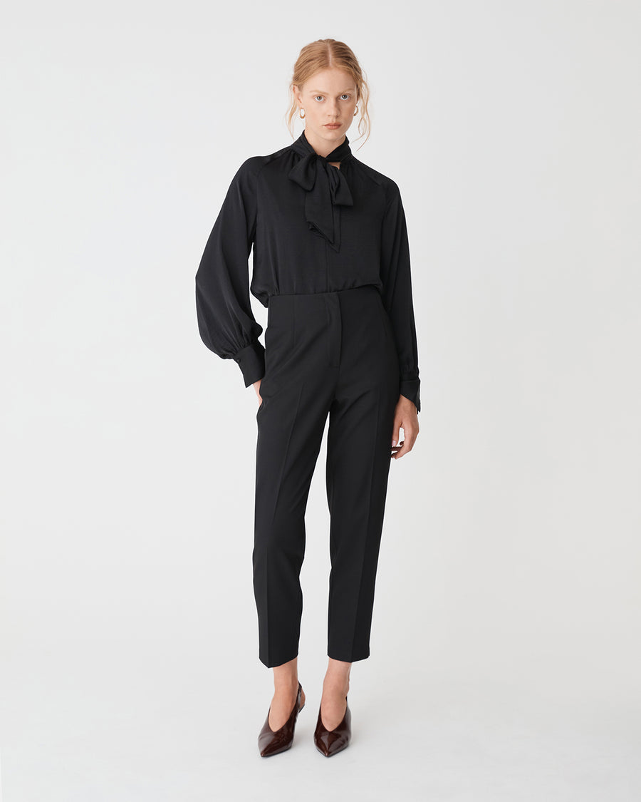 Sienna Pussybow Blouse in black — full-length view