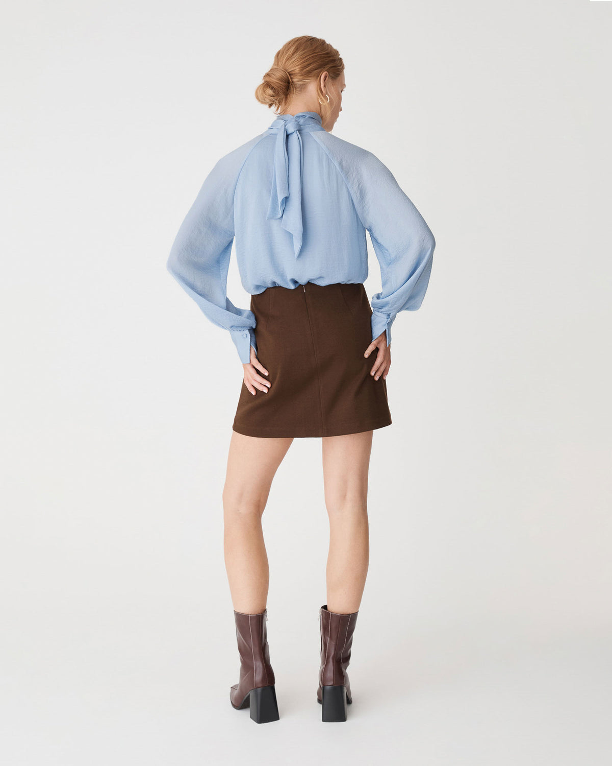 Sienna Pussybow Blouse in sky blue — back view