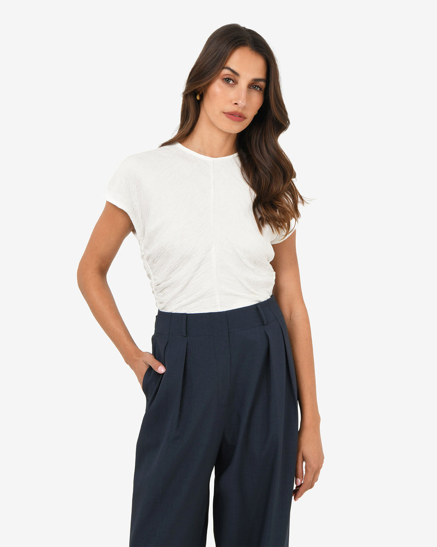 Pricilla Draped Top in ivory — close-up view