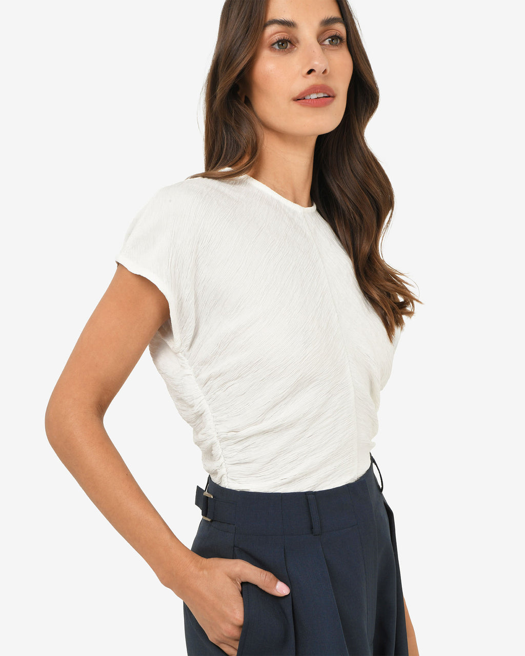 Pricilla Draped Top in ivory — side view