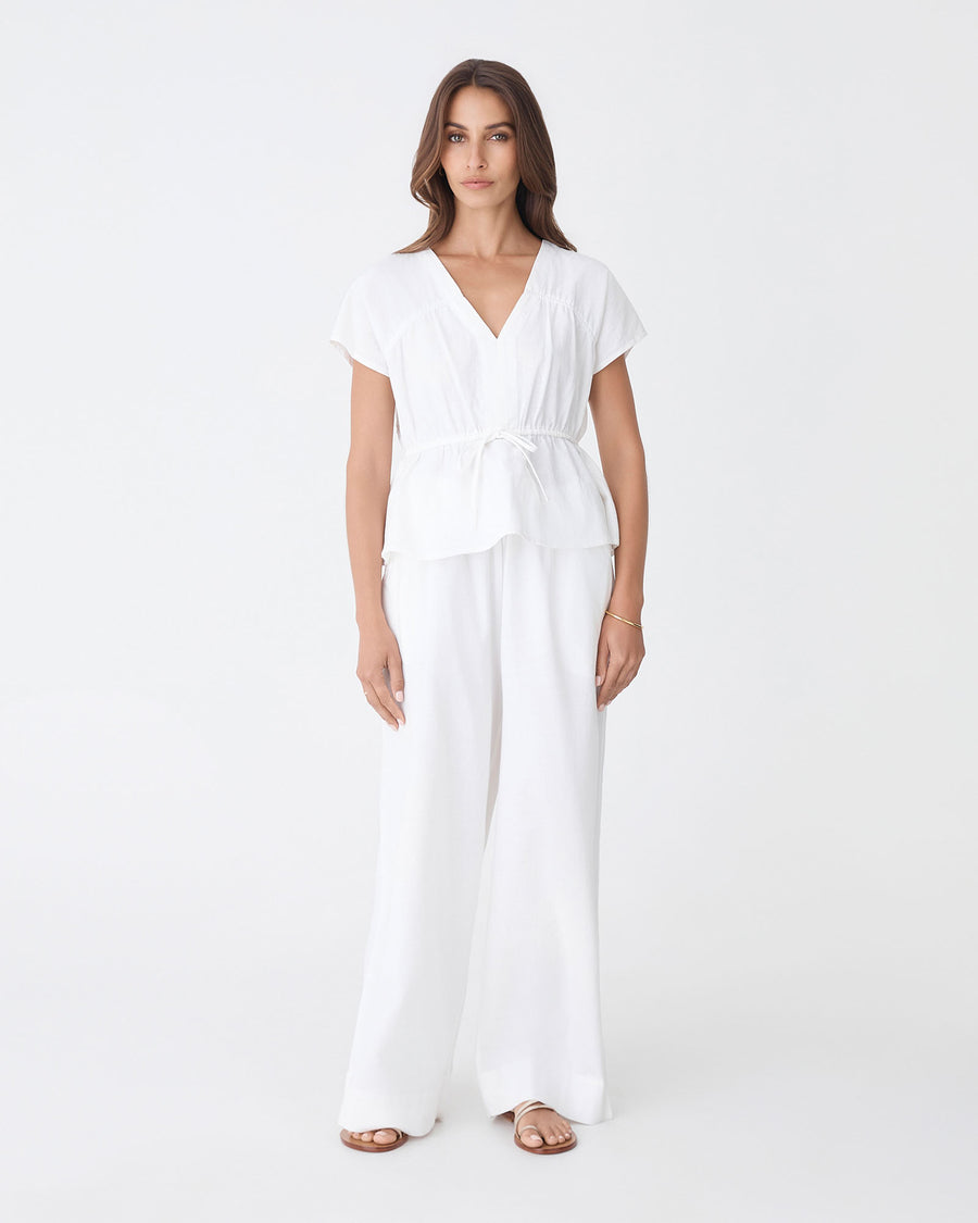 Bronte Cotton Drawstring Top in white — full-length view