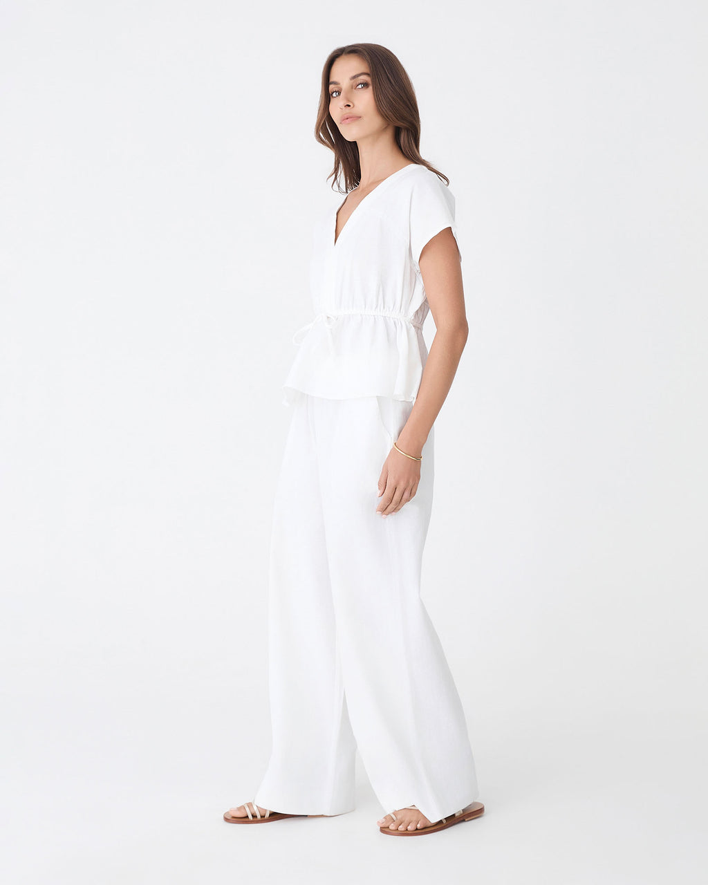 Bronte Cotton Drawstring Top in white — side view