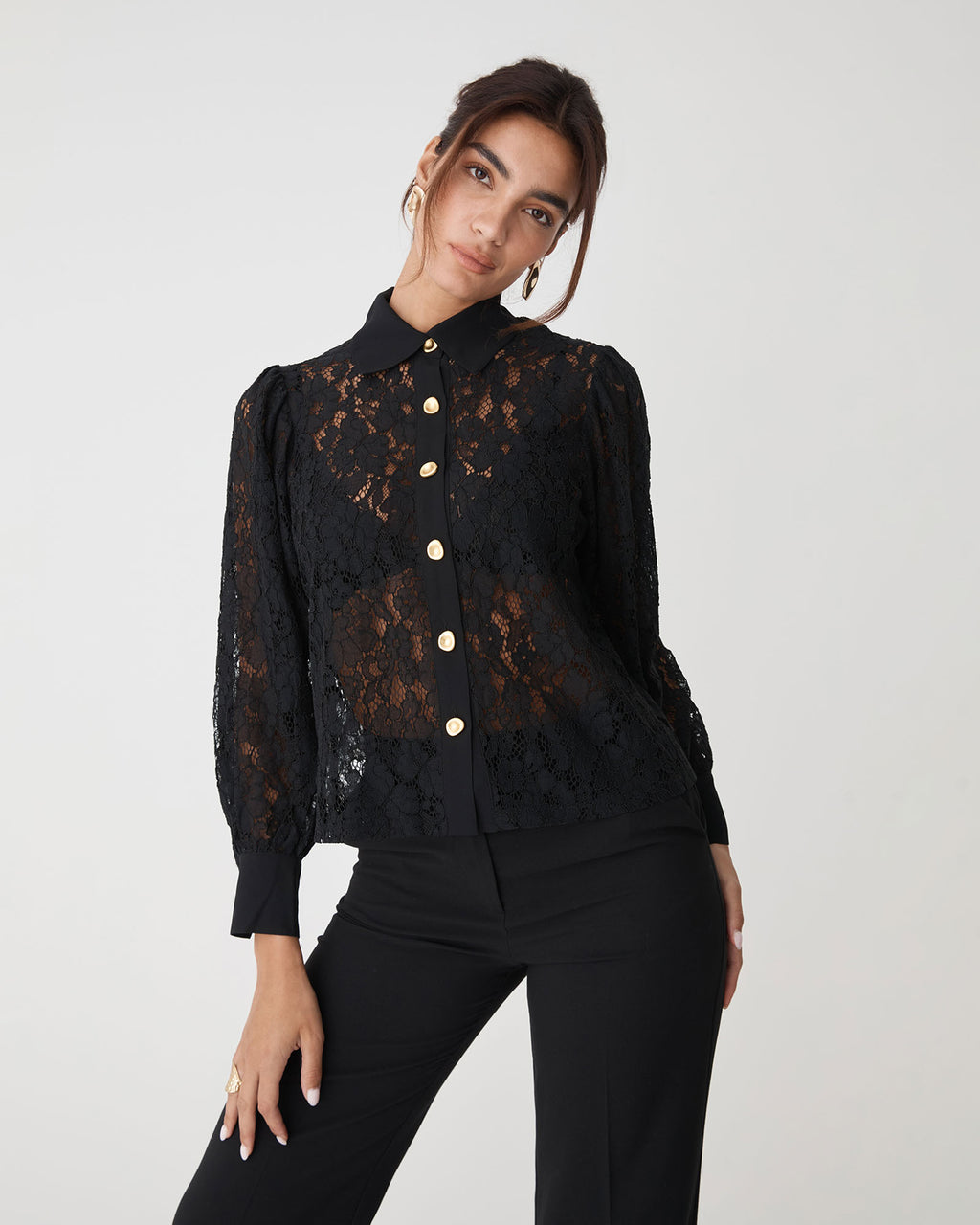 Kennedy Lace Shirt in black — close-up view