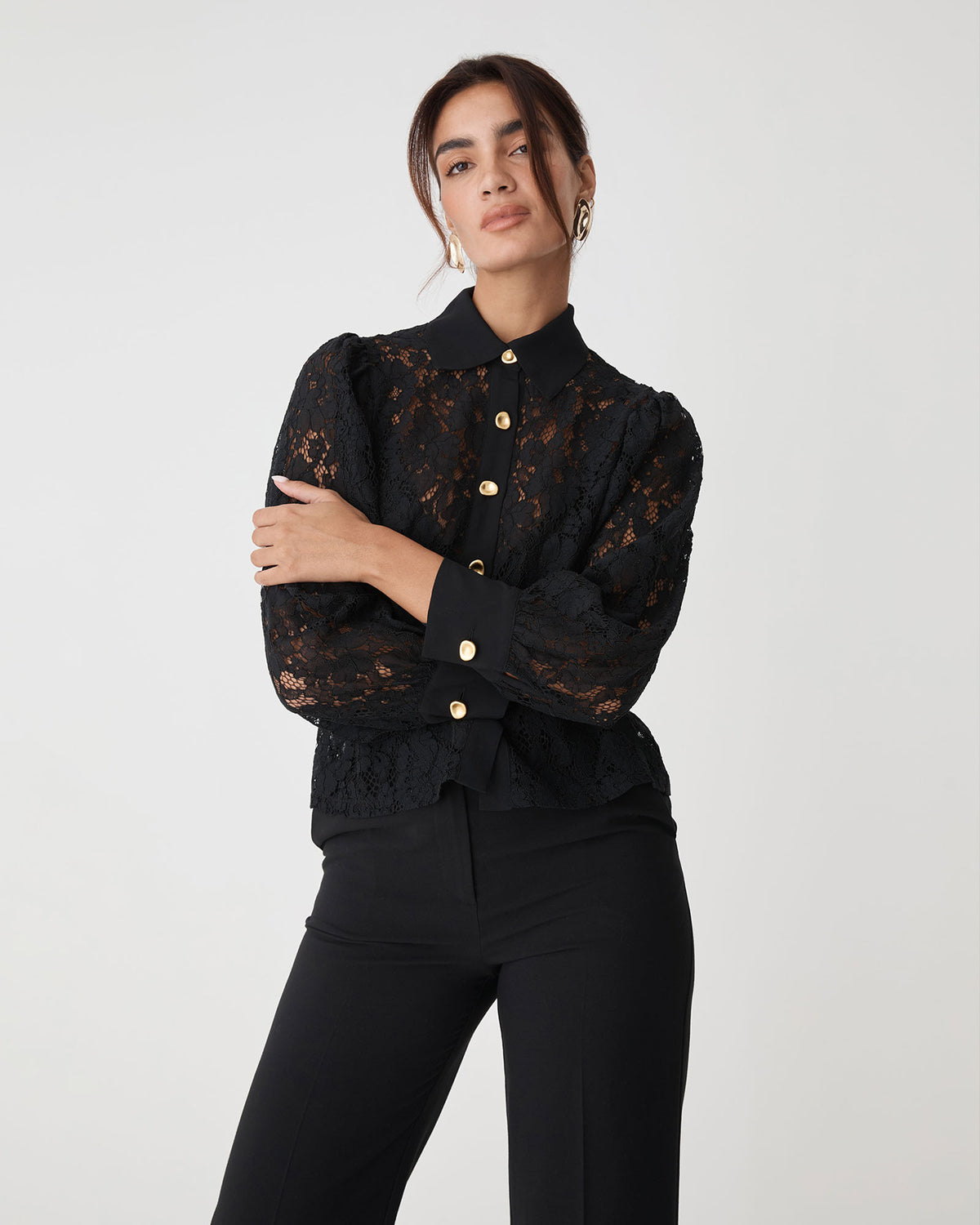 Kennedy Lace Shirt in black — close-up view 2