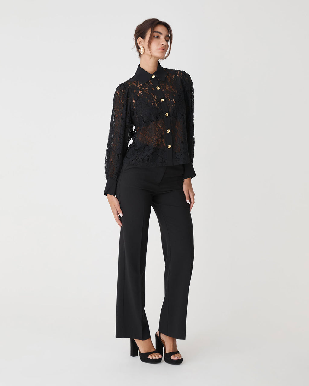 Kennedy Lace Shirt in black — full-length view
