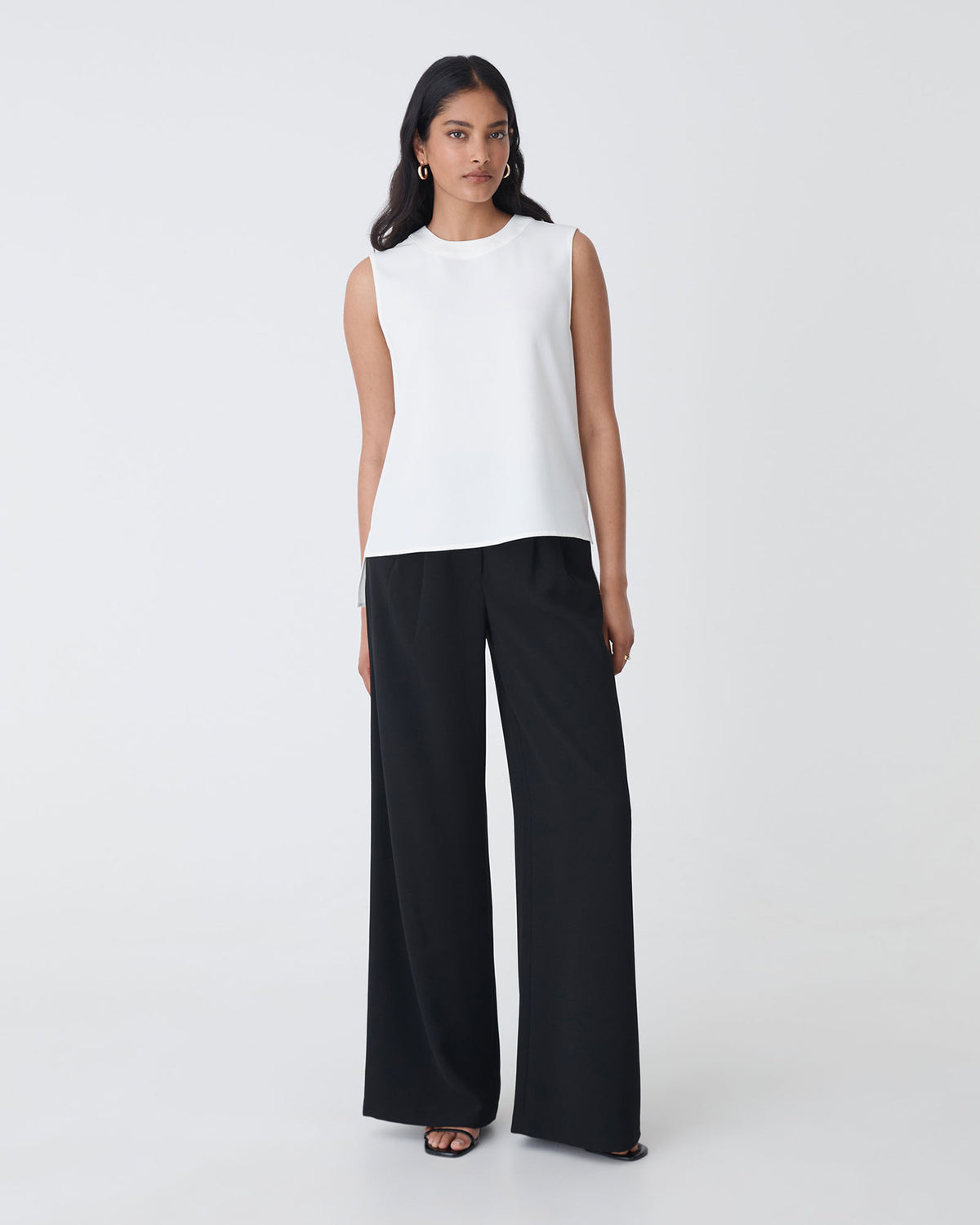 Amour Round Neck Top in ivory — full-length view