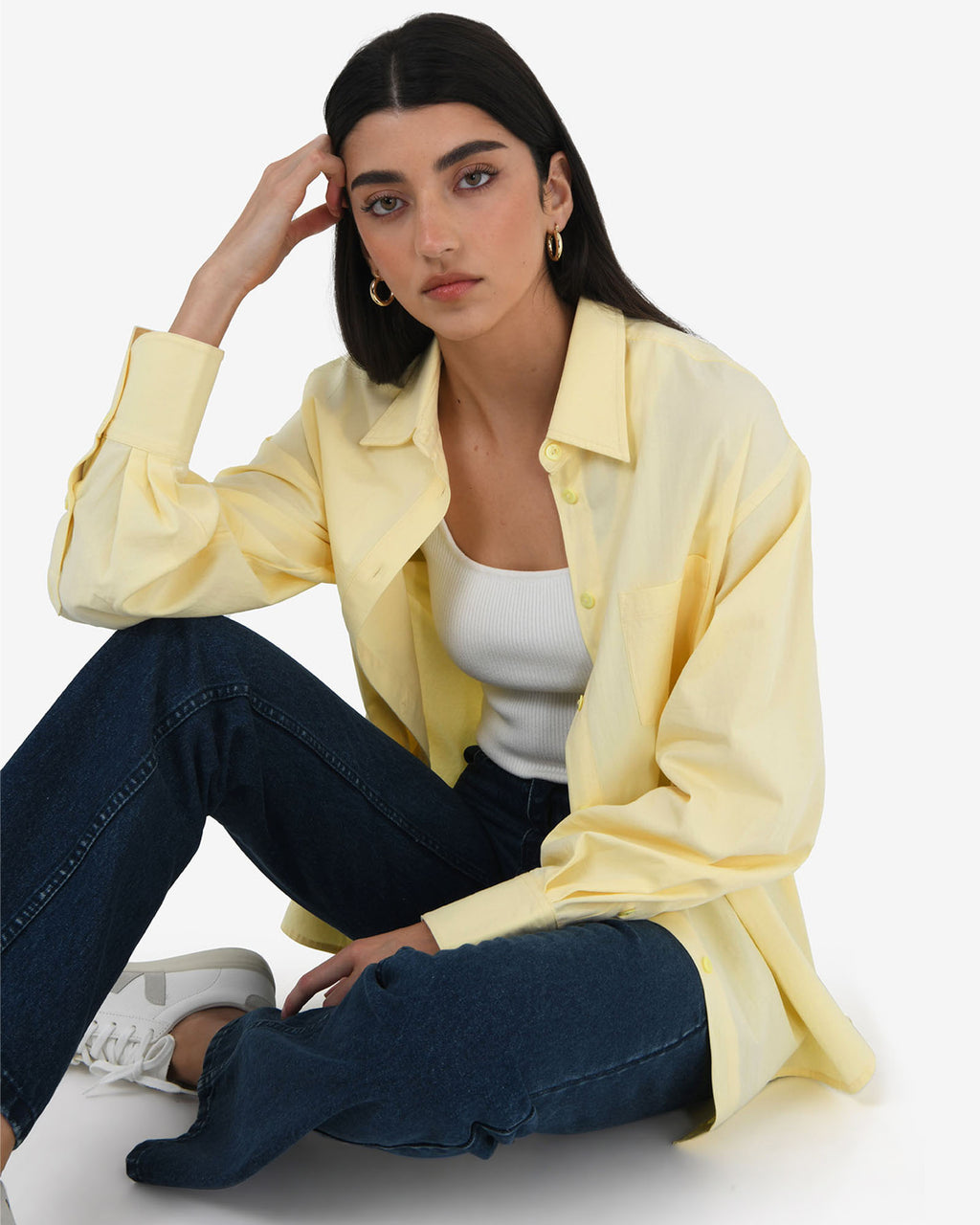 Chicago Oversized Cotton Shirt in lemon — close-up view