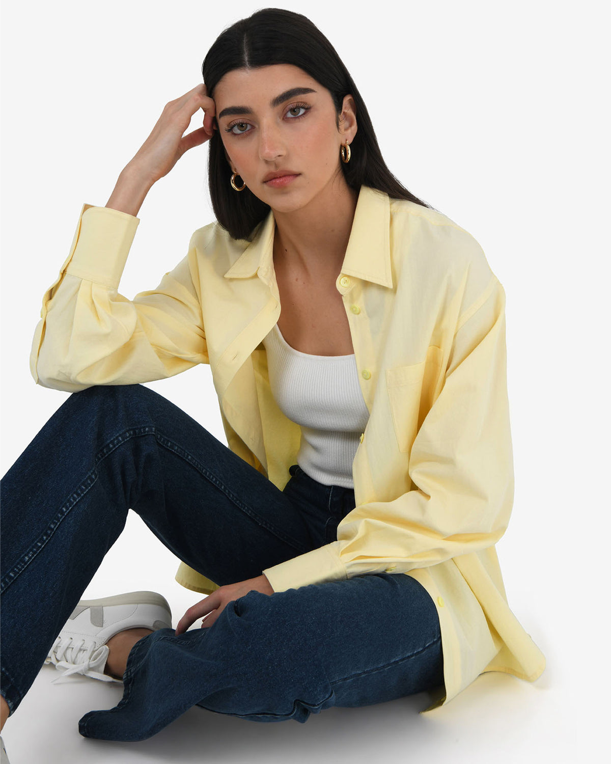 Chicago Oversized Cotton Shirt in lemon — close-up view