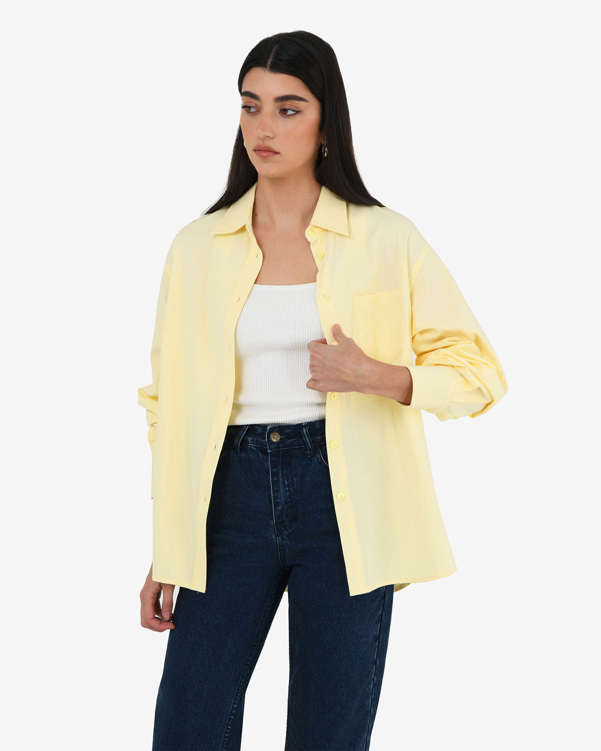 Chicago Oversized Cotton Shirt in lemon — close-up view 2