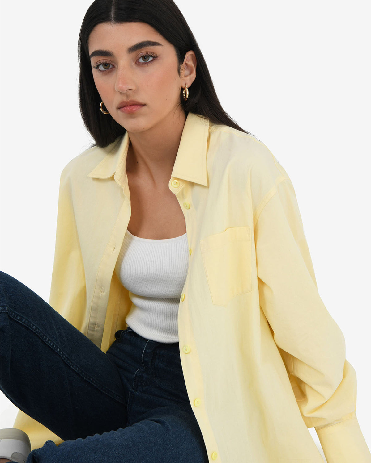 Chicago Oversized Cotton Shirt in lemon — close-up view 3