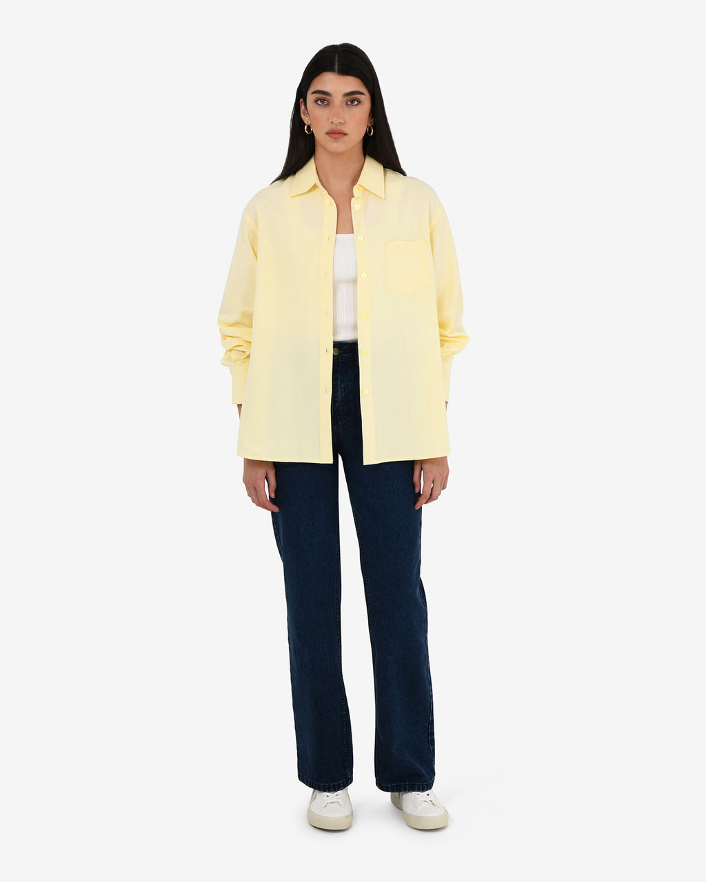 Chicago Oversized Cotton Shirt in lemon — full-length view