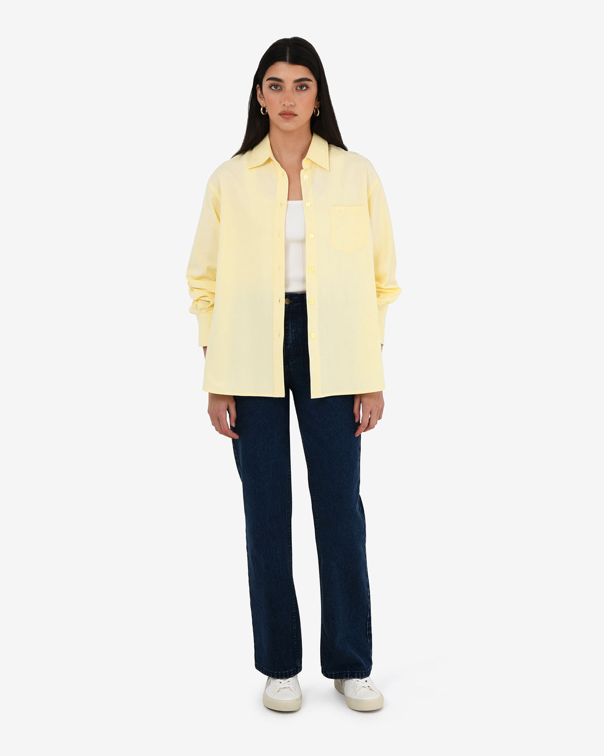 Chicago Oversized Cotton Shirt in lemon — full-length view