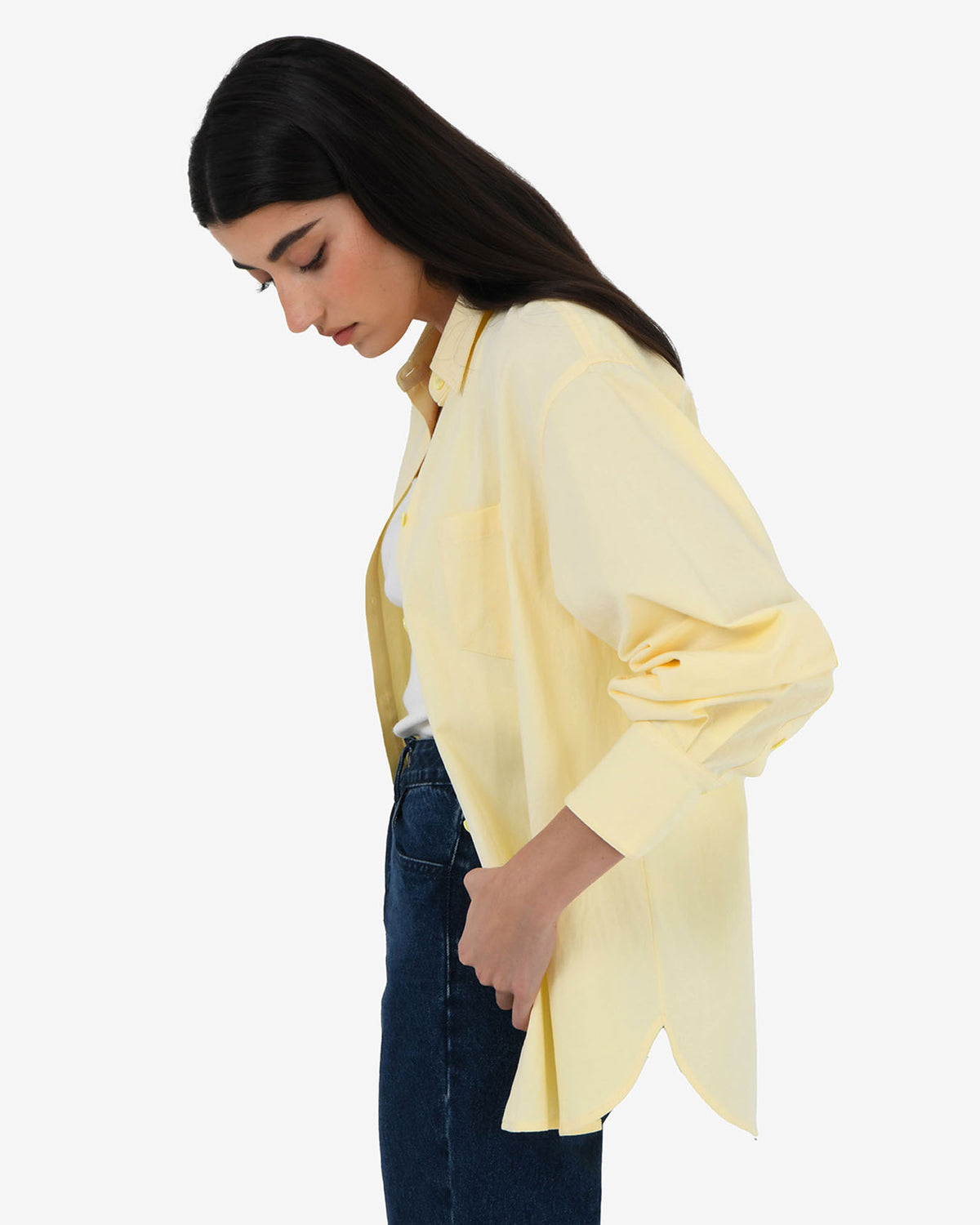 Chicago Oversized Cotton Shirt in lemon — side view
