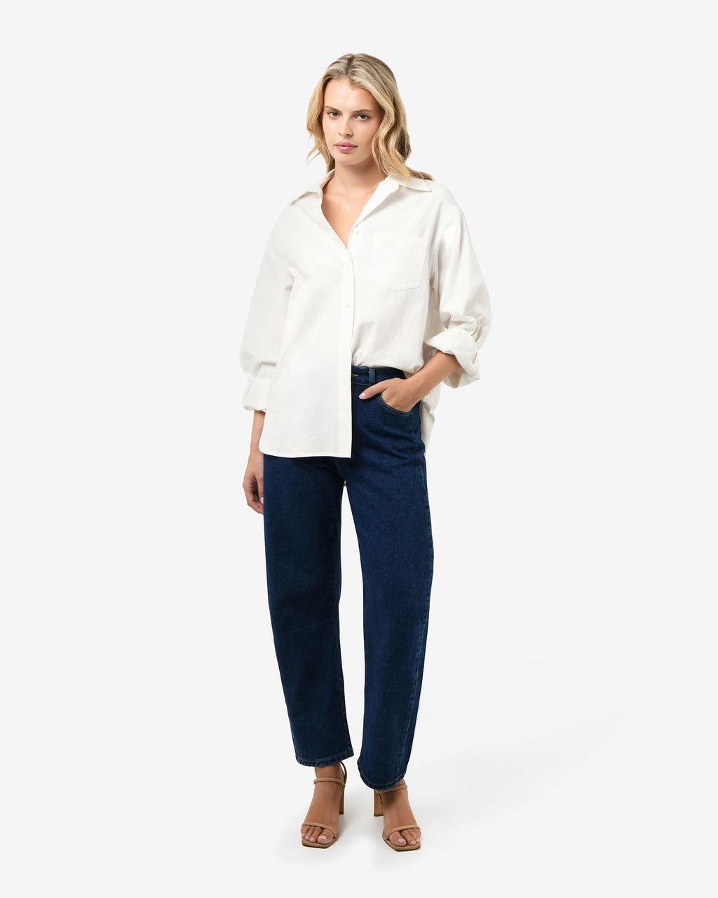 Chicago Oversized Cotton Shirt in white — full-length view