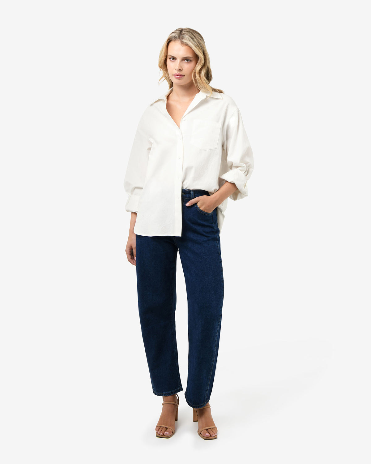 Chicago Oversized Cotton Shirt in white — full-length view