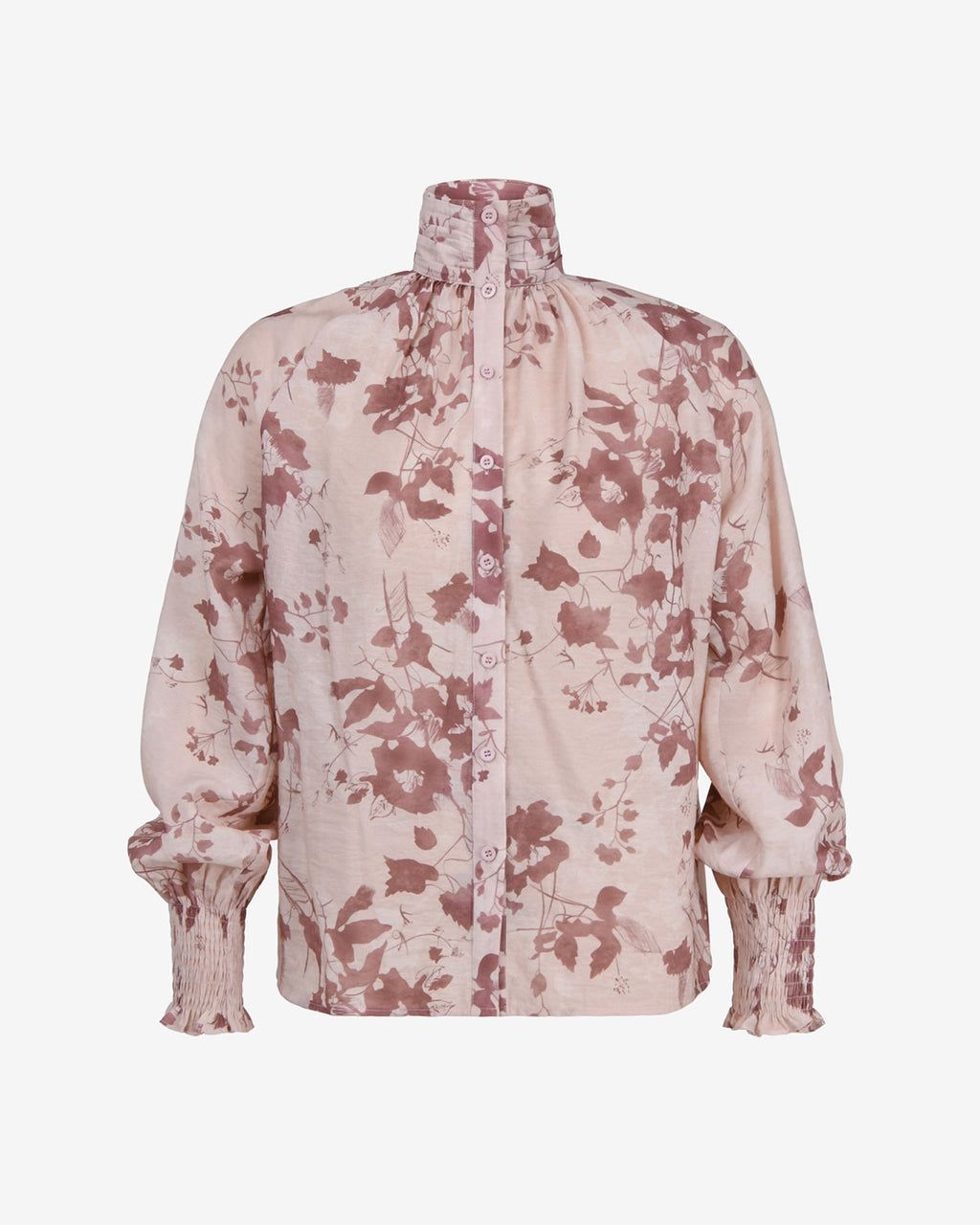 Lesley High Neck Floral Blouse in wine pink — product-only view