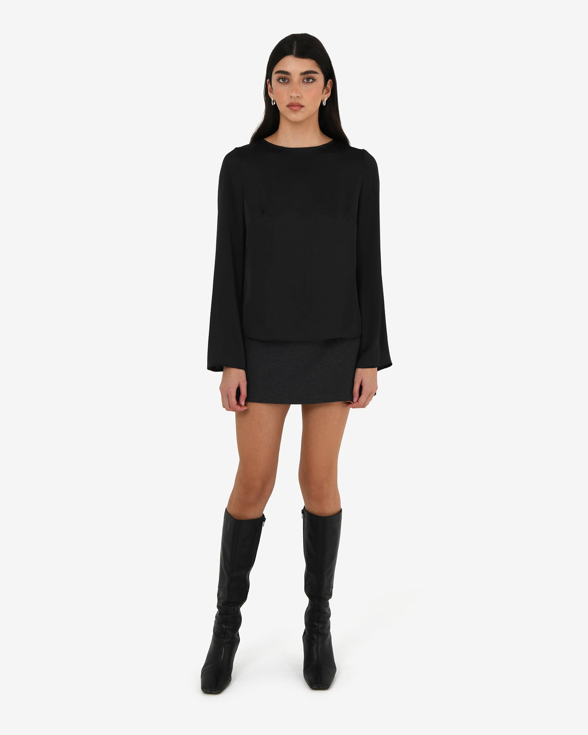 Valeria Long Sleeve Top in black — full-length view