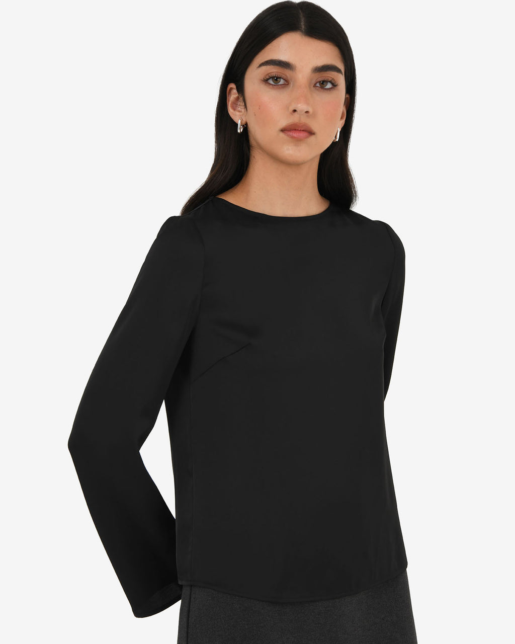 Valeria Long Sleeve Top in black — side view