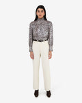Melisa Gathered Yoke Top in leopard — full-length view