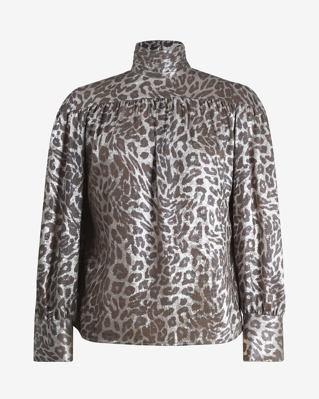 Melisa Gathered Yoke Top in leopard — product-only view