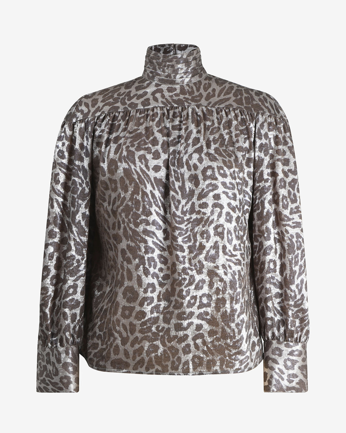 Melisa Gathered Yoke Top in leopard — product-only view