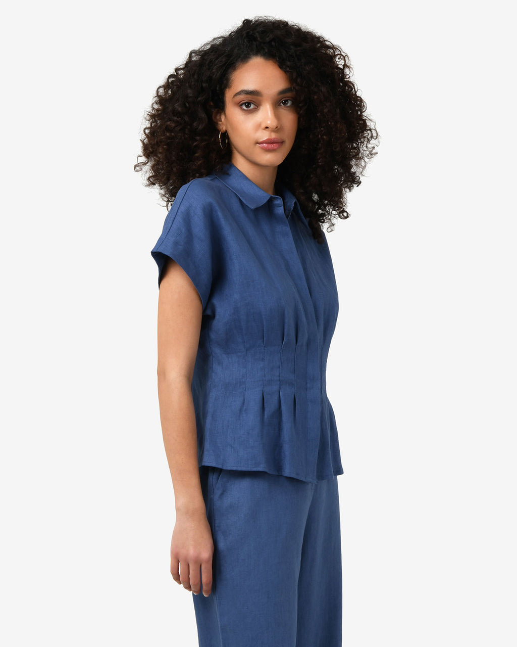 Ami Linen Pleated Tuck Shirt in egyptian blue — side view