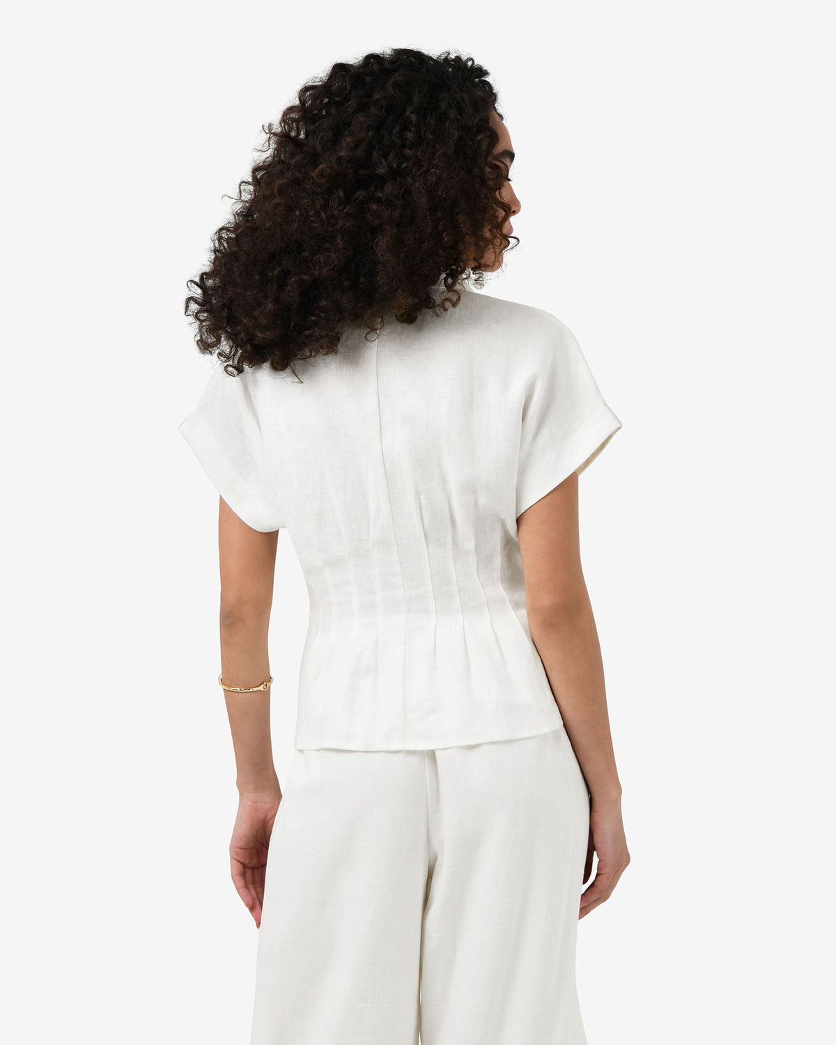 Ami Linen Pleated Tuck Shirt in ivory — back view
