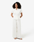 Ami Linen Pleated Tuck Shirt in ivory — full-length view