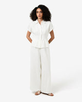 Ami Linen Pleated Tuck Shirt in ivory — full-length view