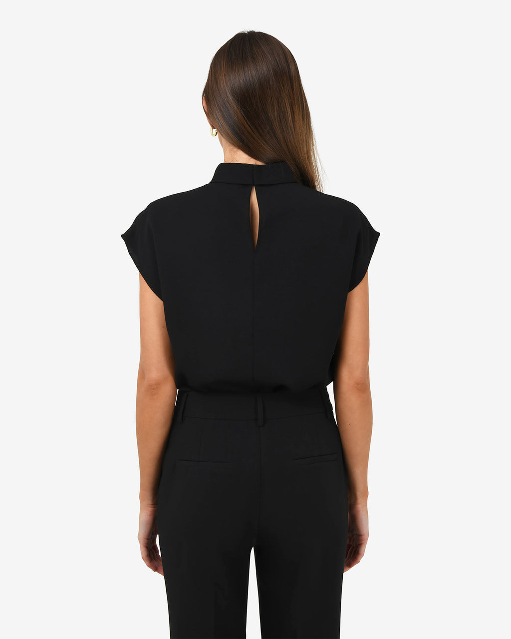 Tiara High Neck Shell Top in black — back view