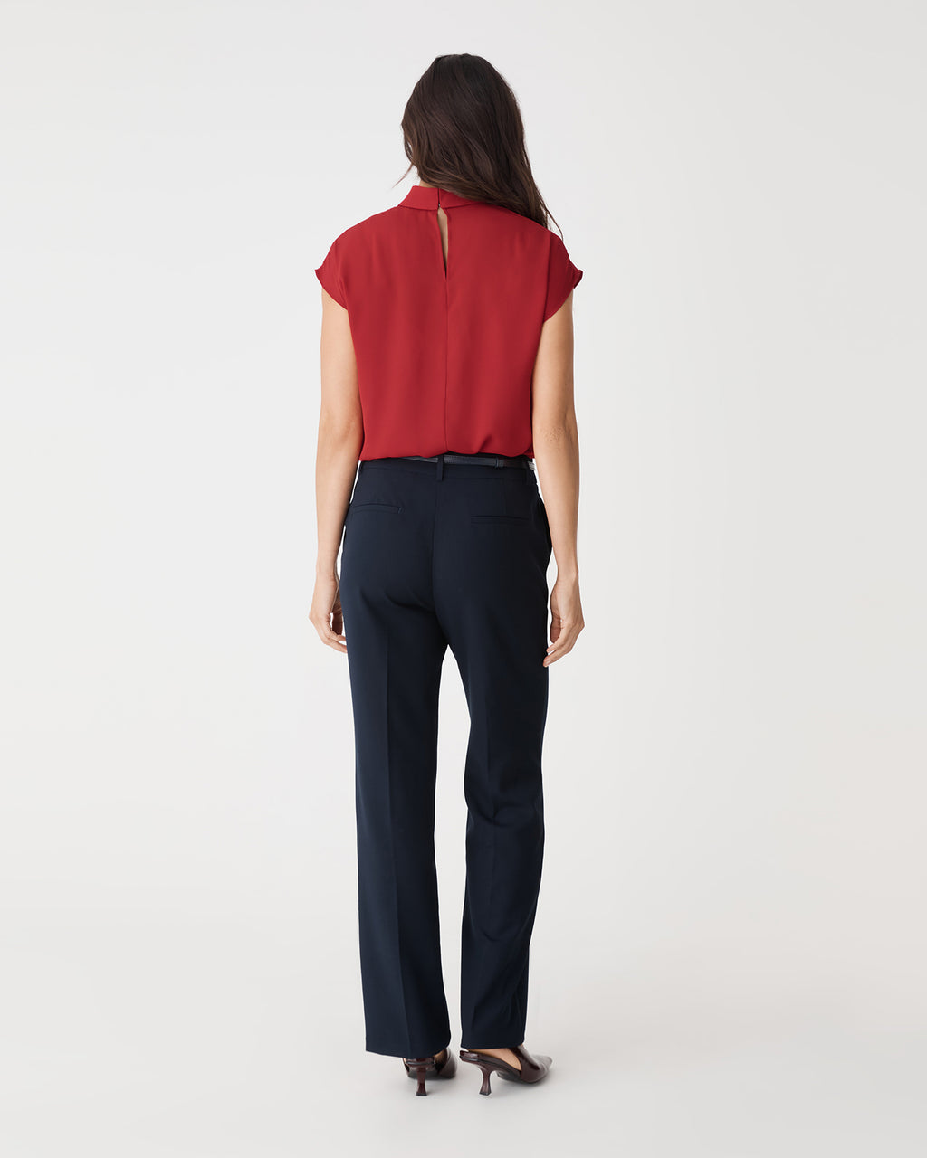 Tiara High Neck Shell Top in scarlet — back view