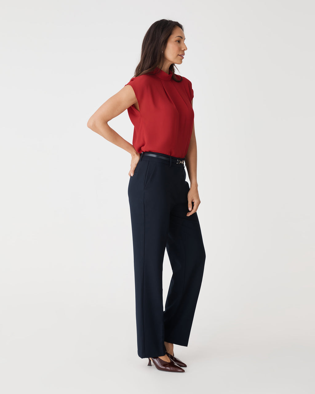 Tiara High Neck Shell Top in scarlet — side view