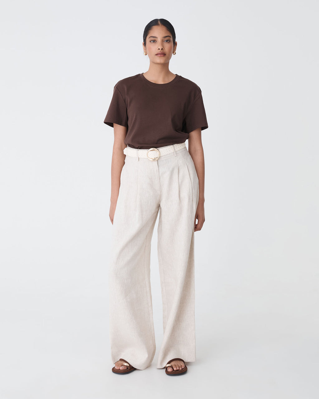 May Relaxed Cotton T-shirt in chocolate — full-length view