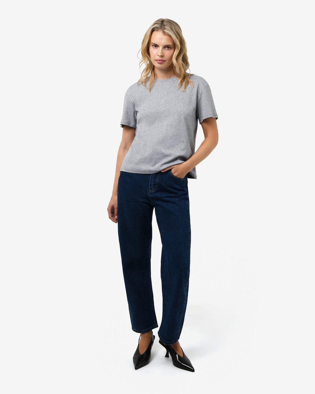 May Relaxed Cotton T-shirt in grey — full-length view