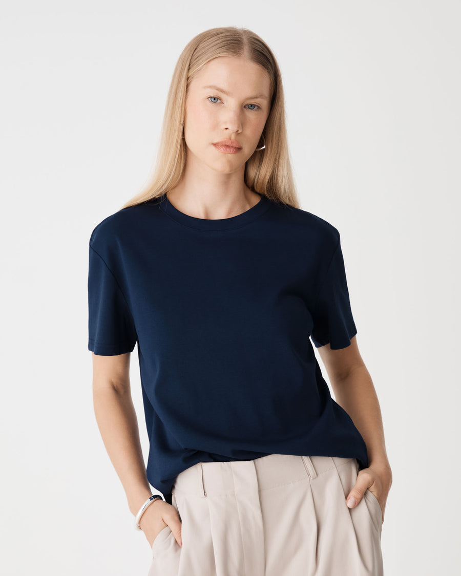 May Relaxed Cotton T-shirt in navy — close-up view