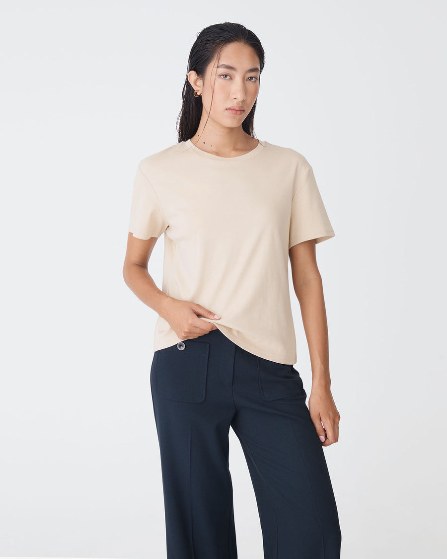 May Relaxed Cotton T-shirt in nude — close-up view